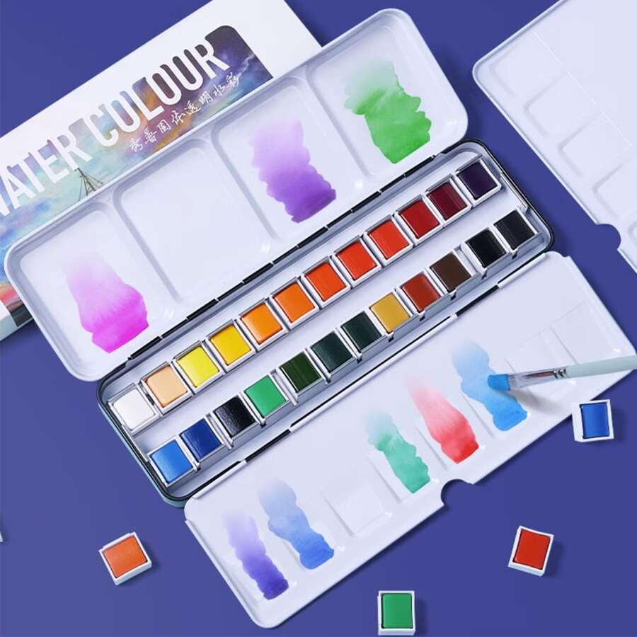 24-Color Watercolor Set in Tin Box