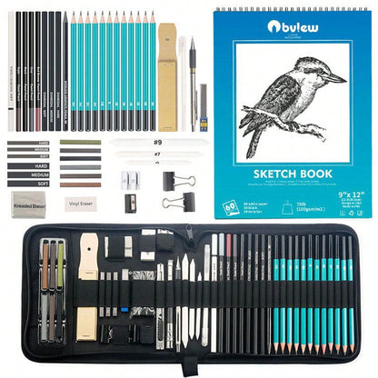 50pcs Sketch Kit with 3-Color Sketchbook, Pencils, and Accessories for Artists and Beginners