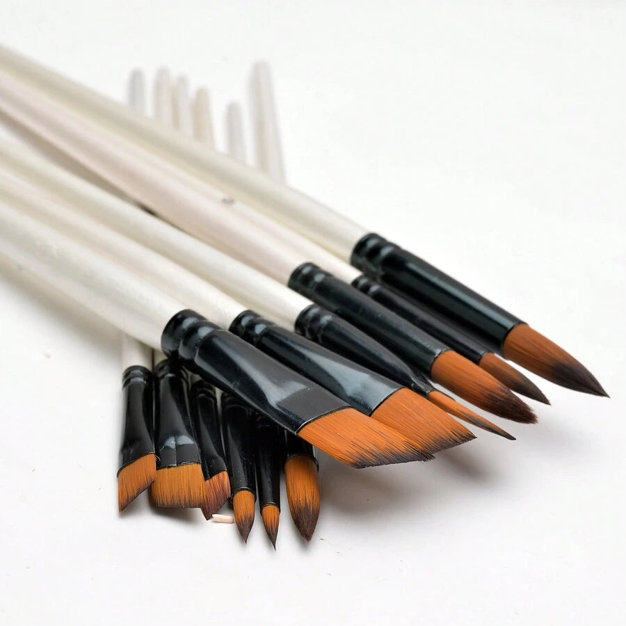 12-Piece Round Angular Paint Brush Set